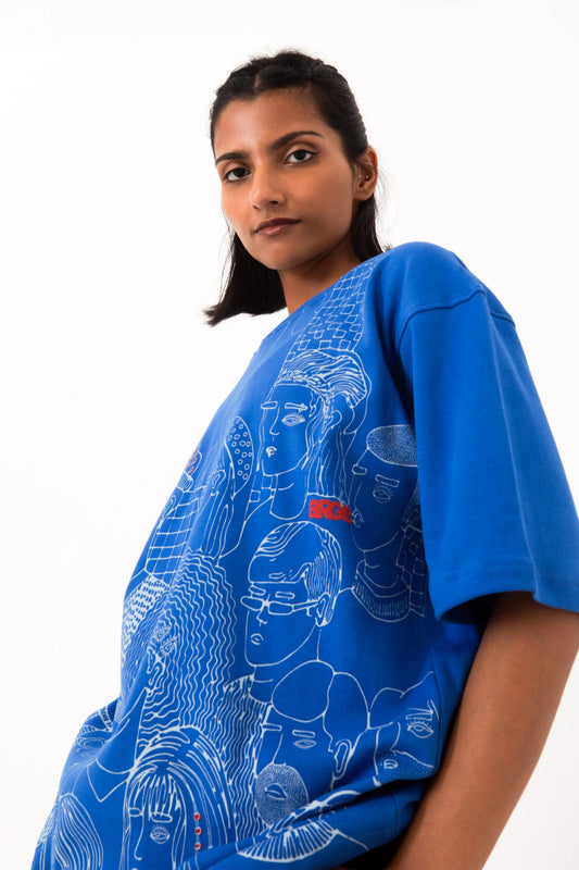 Blue oversized printed T shirt