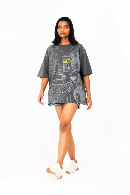 Grey oversized printed T shirt