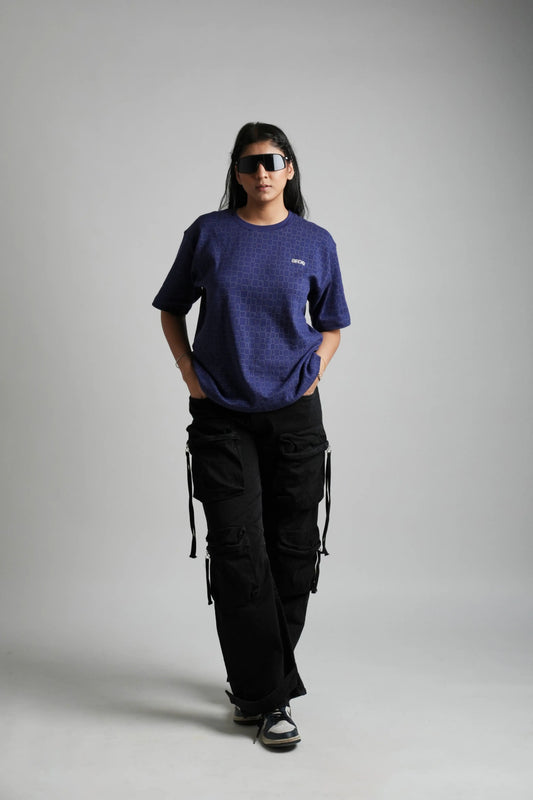 Navy oversized printed T shirt