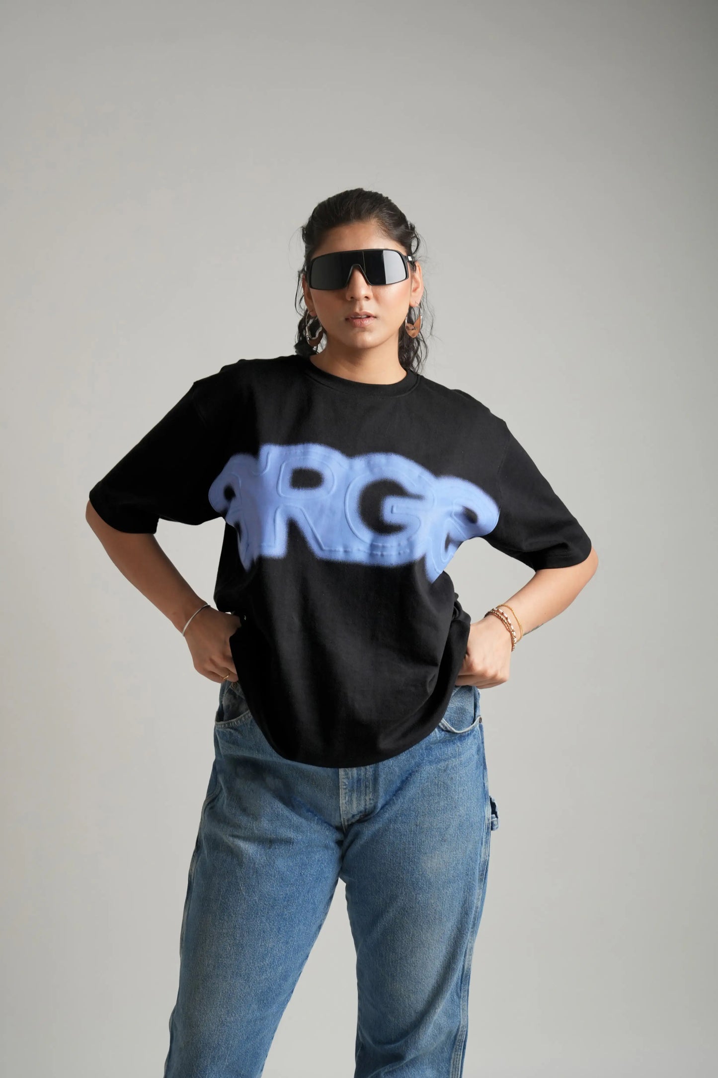 Black oversized printed T shirt