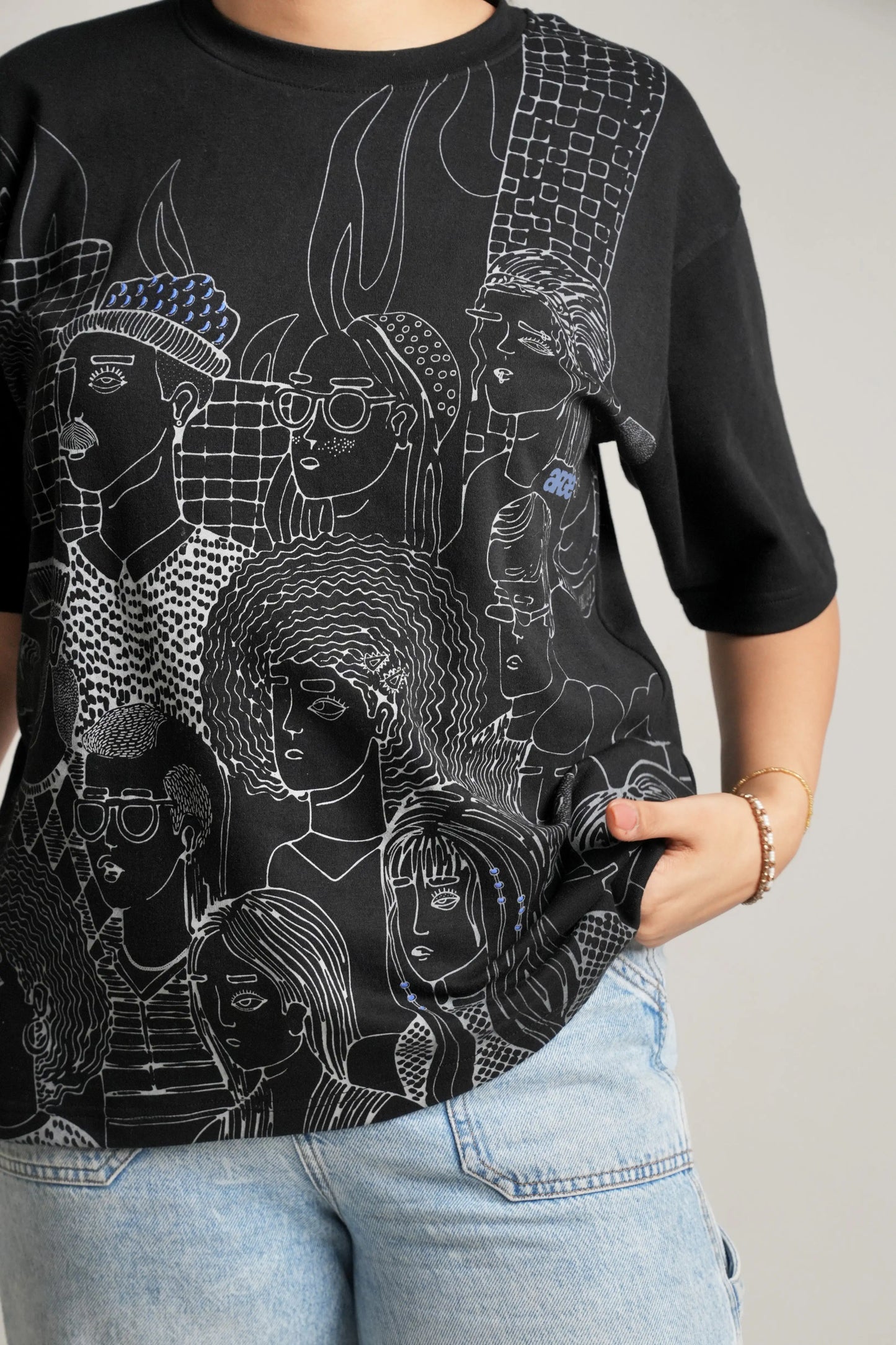 Black oversized printed T shirt