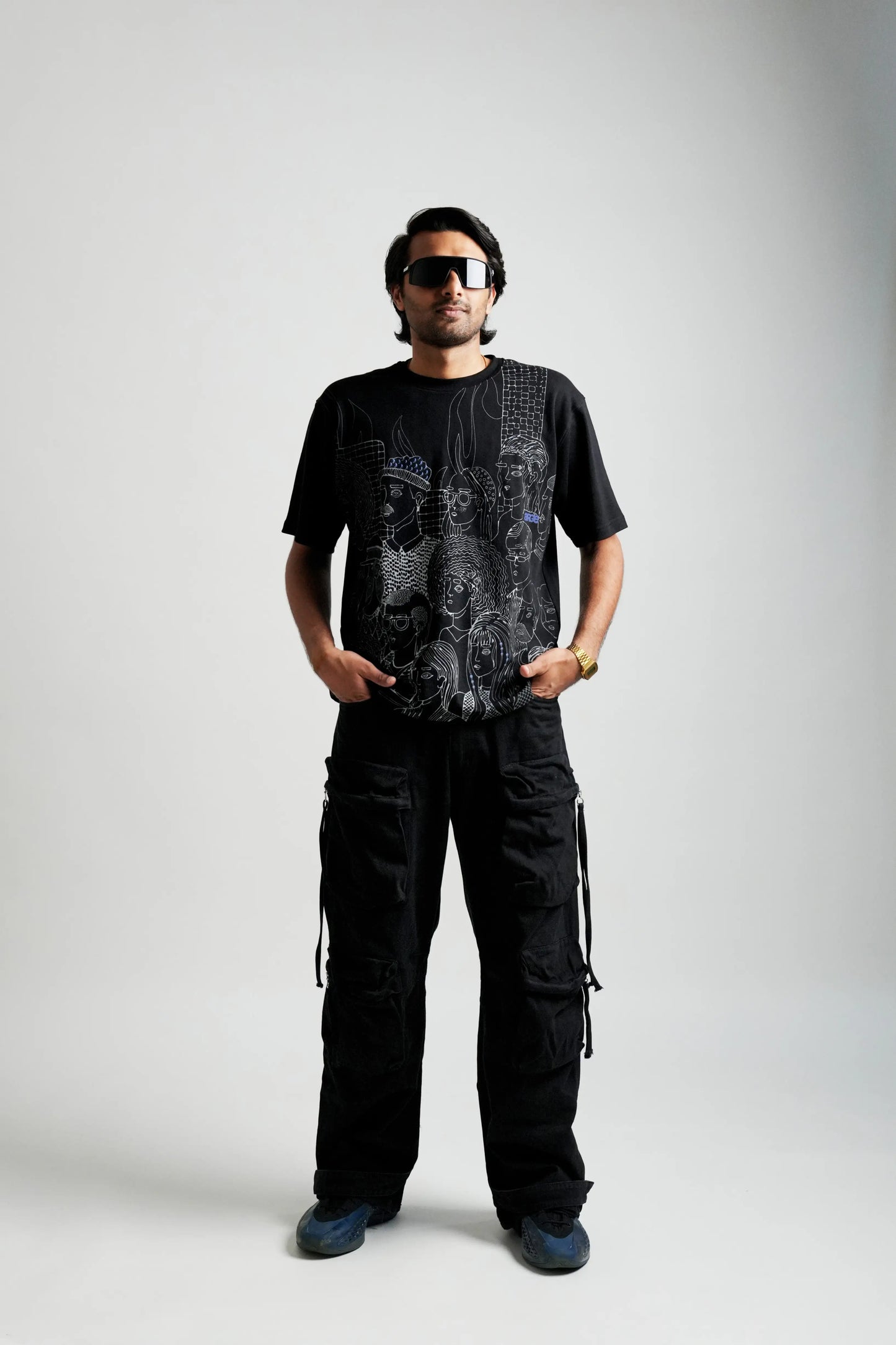 Black oversized printed T shirt
