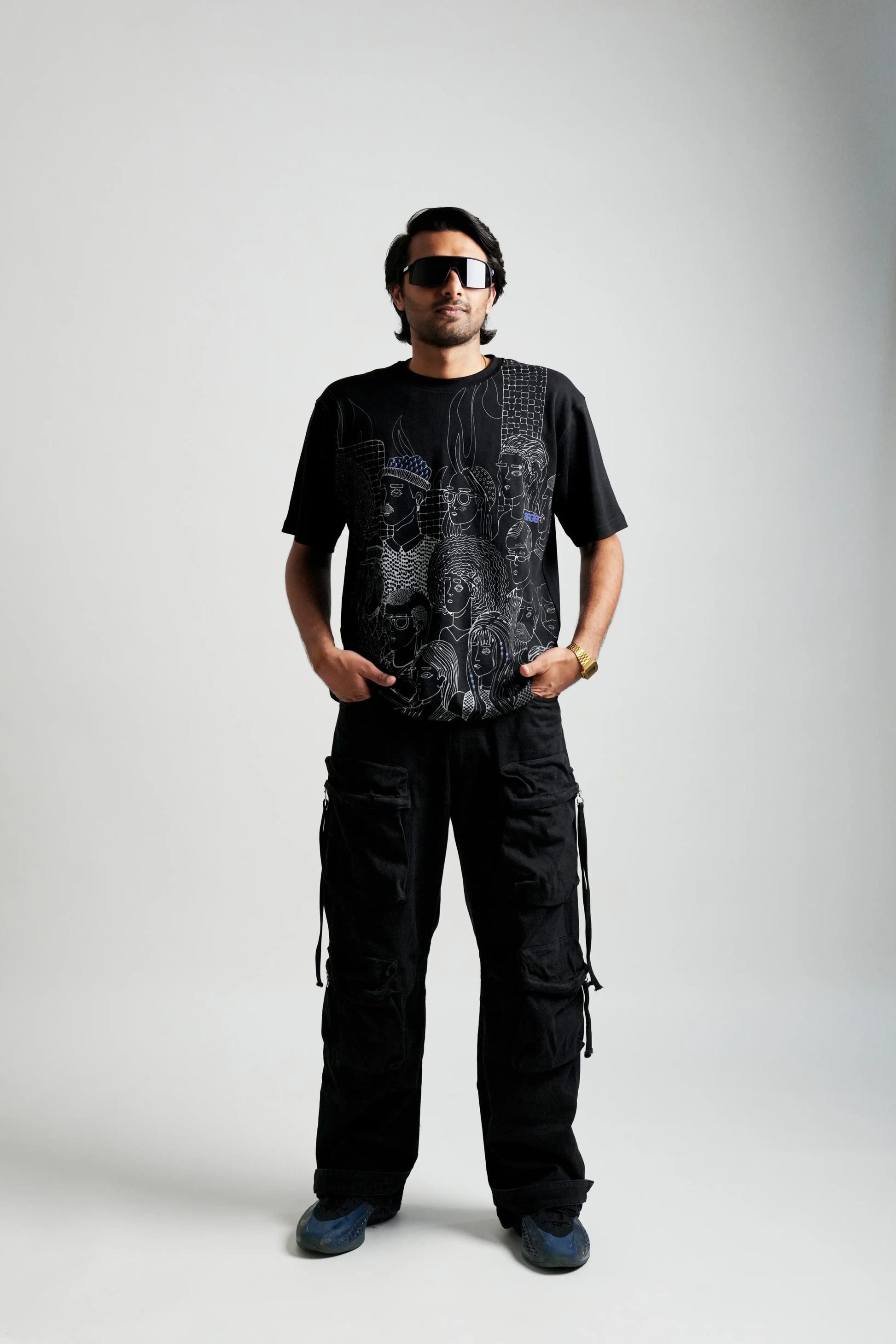 Black oversized printed T shirt