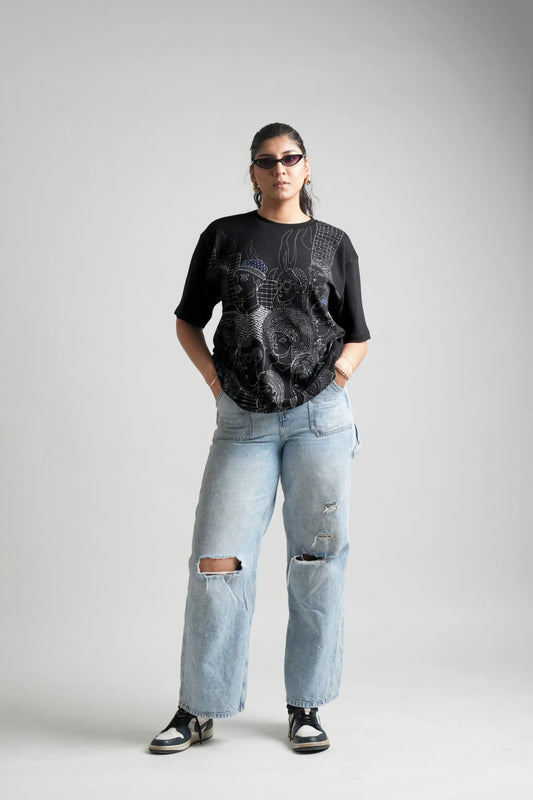 Black oversized printed T shirt