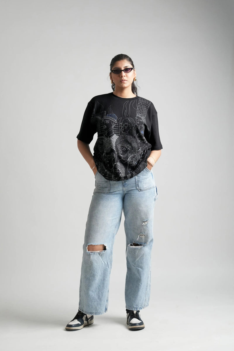 Black oversized printed T shirt