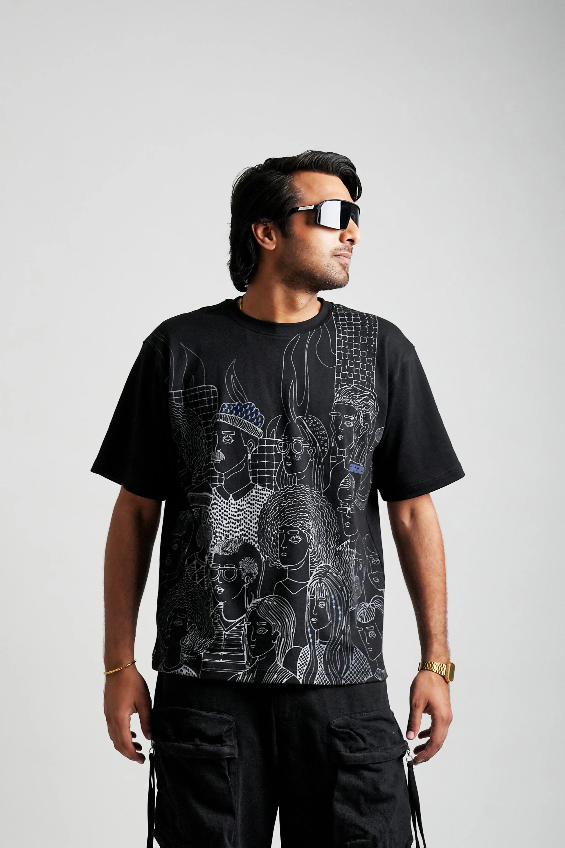 Black oversized printed T shirt