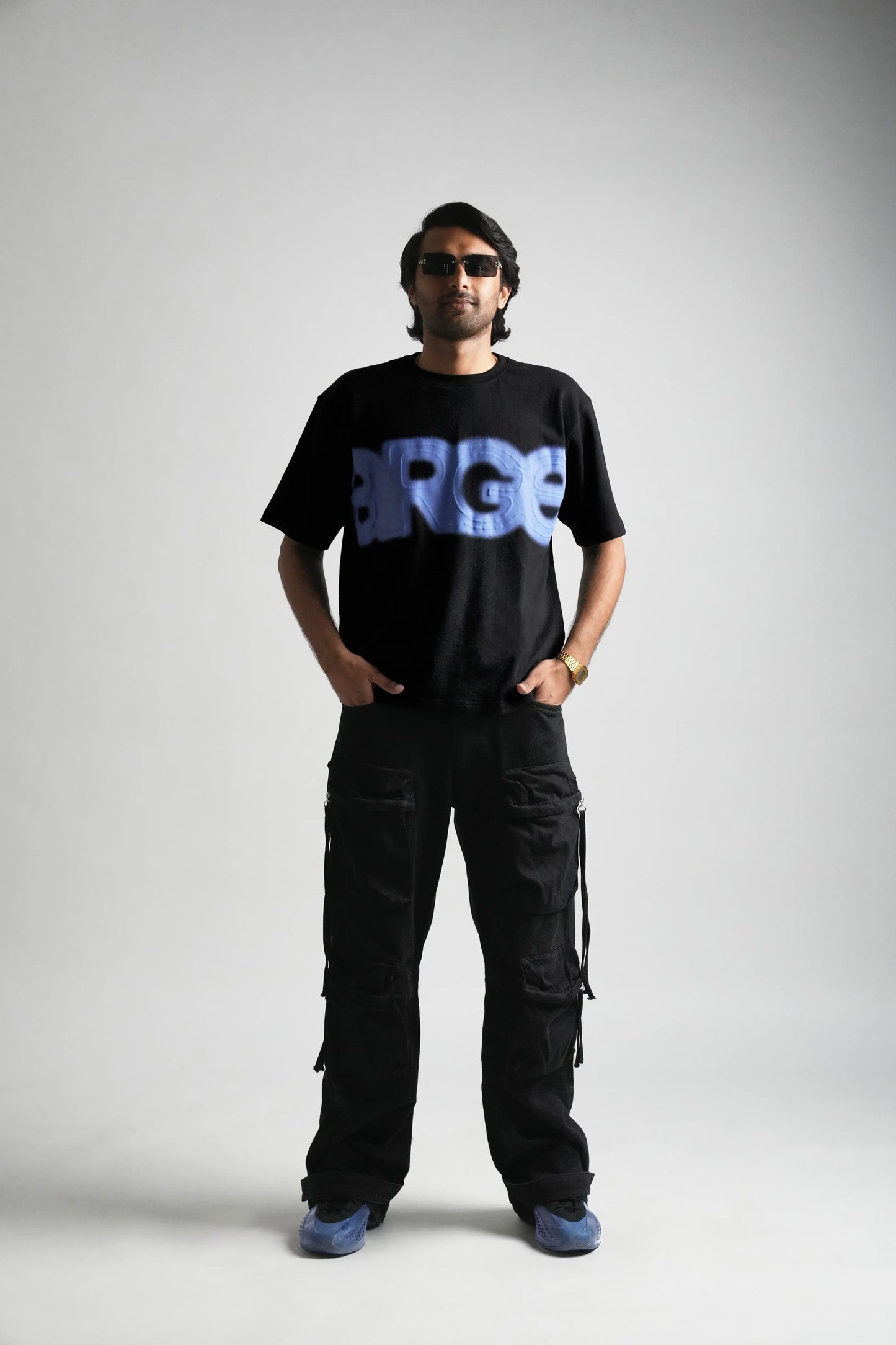 Black oversized printed T shirt