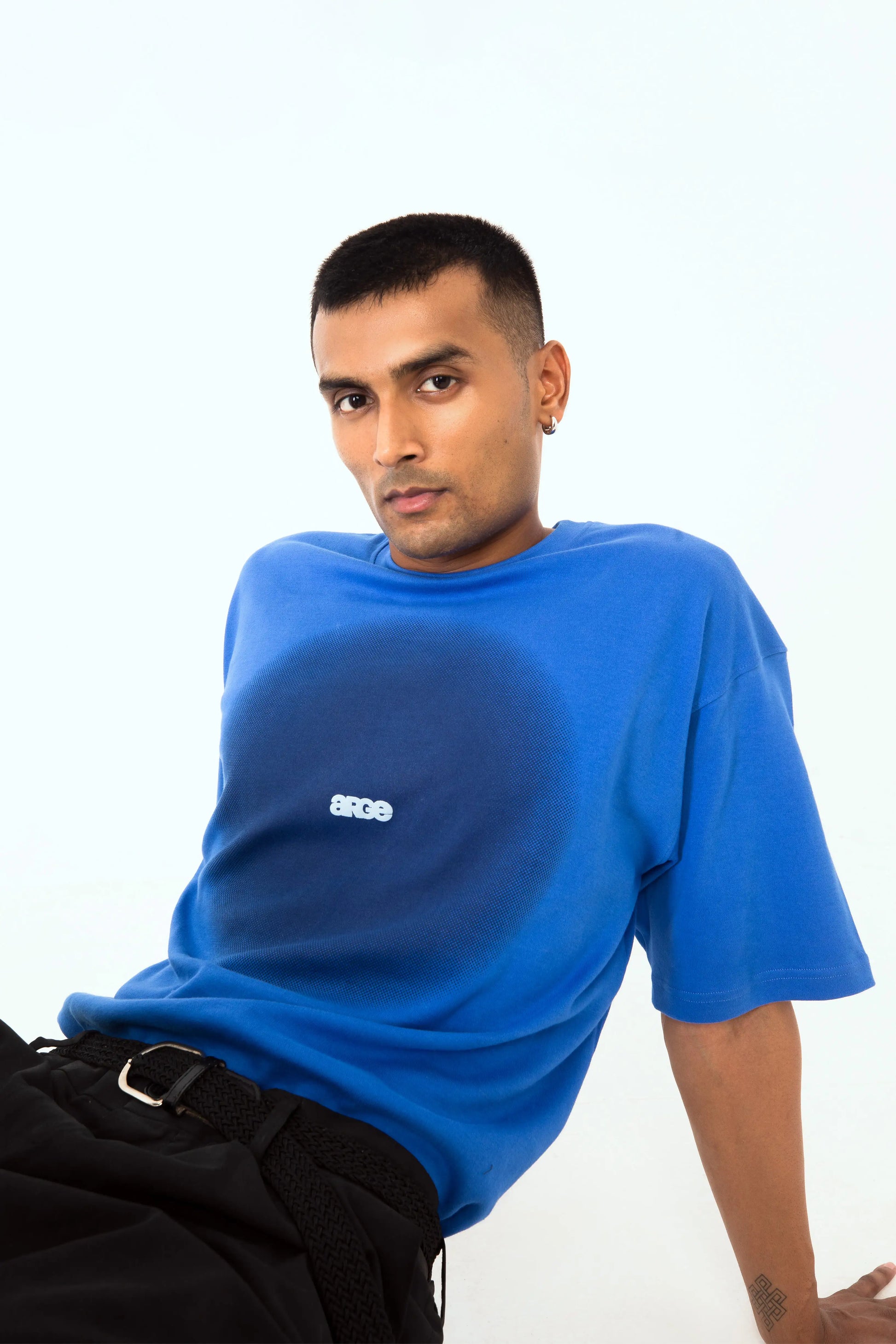 Blue oversized printed T shirt