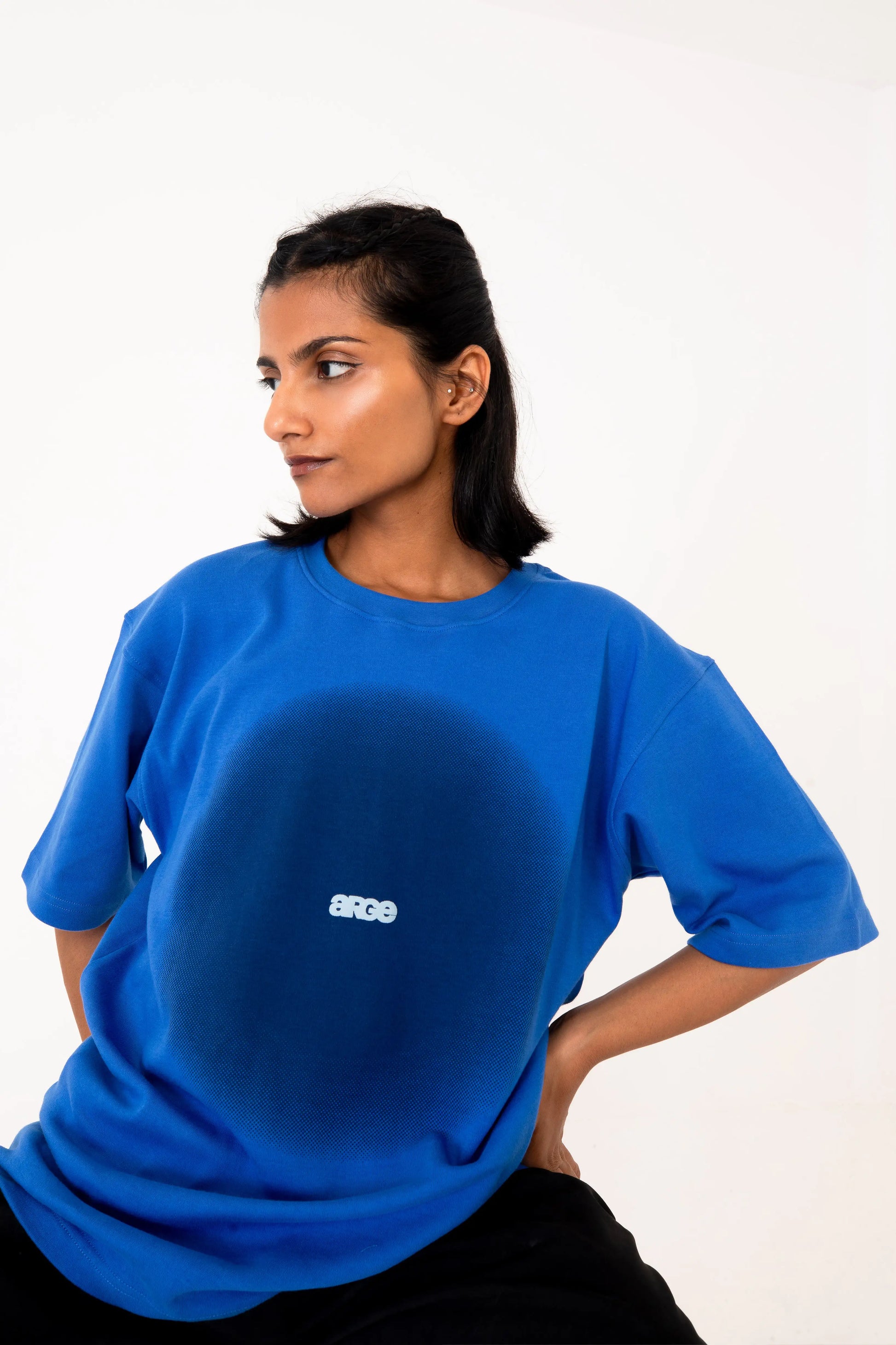 Blue oversized printed T shirt