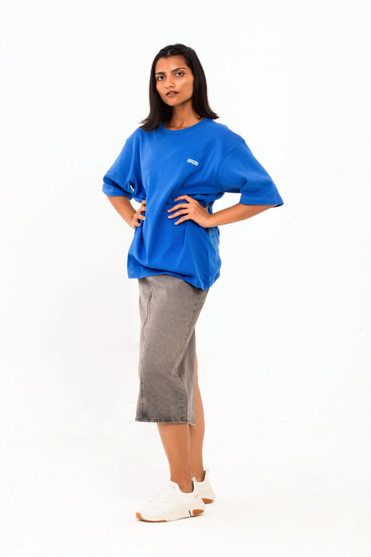 Blue oversized printed T shirt