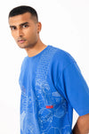 Blue oversized printed T shirt