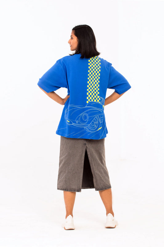 Blue oversized printed T shirt