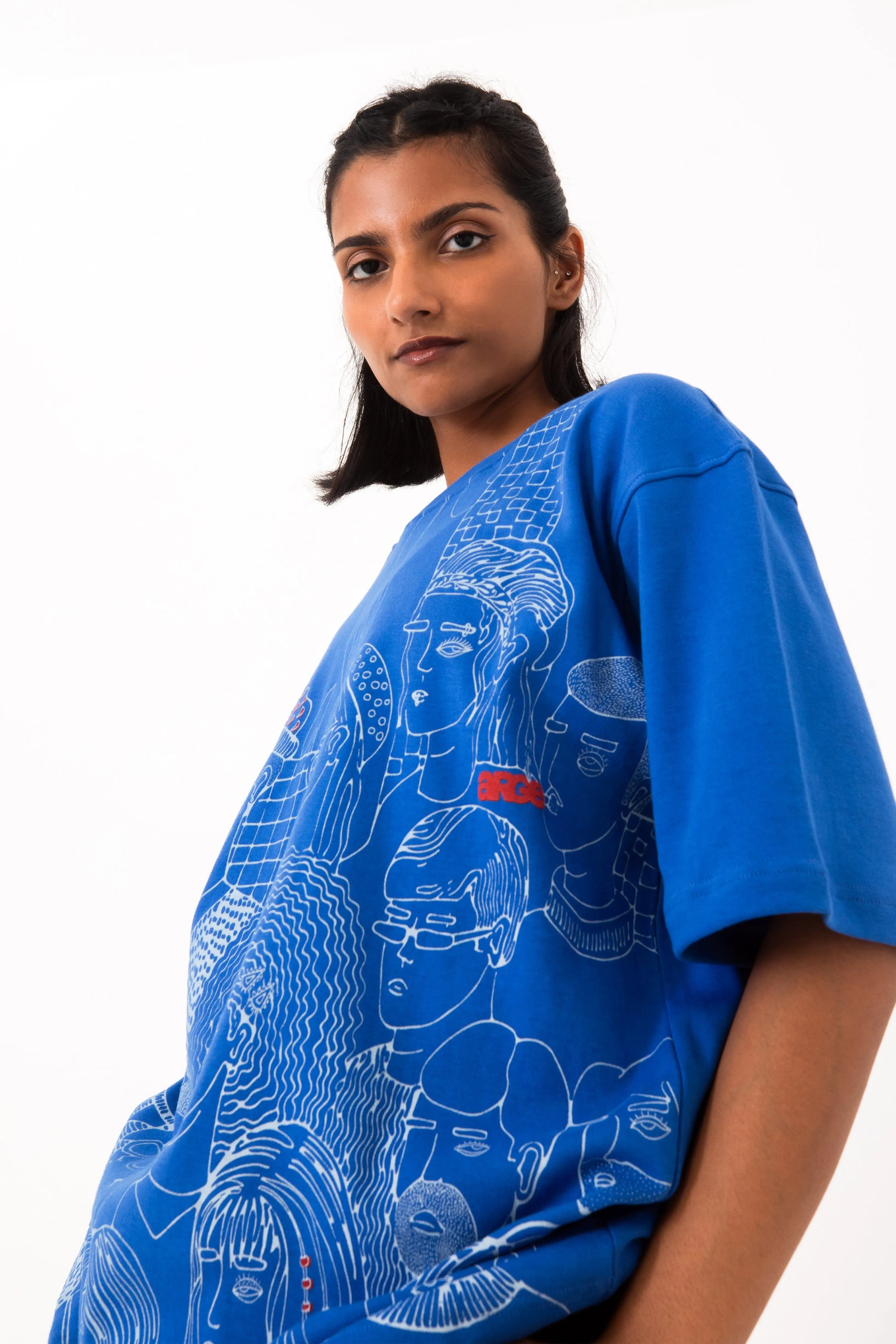 Blue oversized printed T shirt