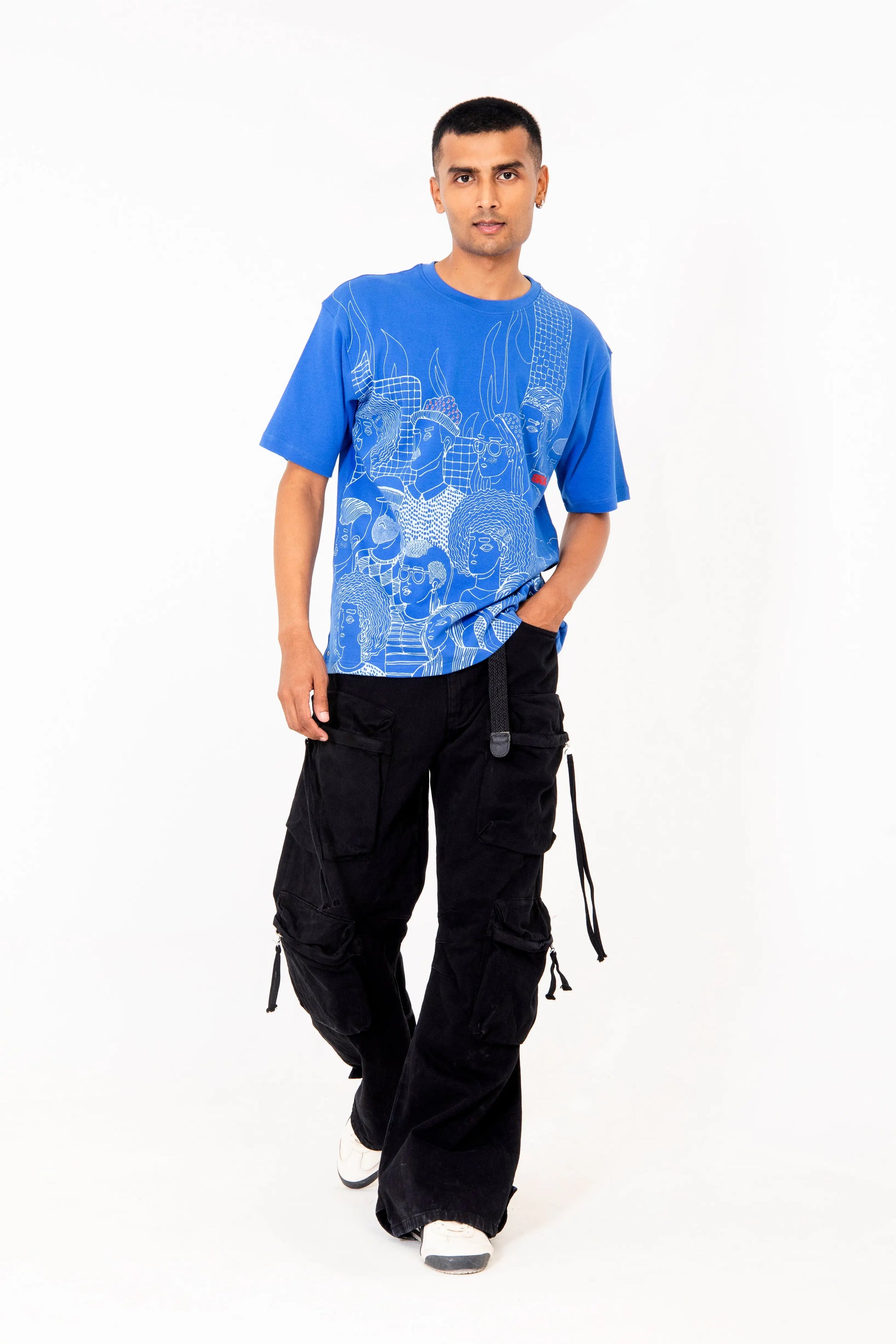 Blue oversized printed T shirt