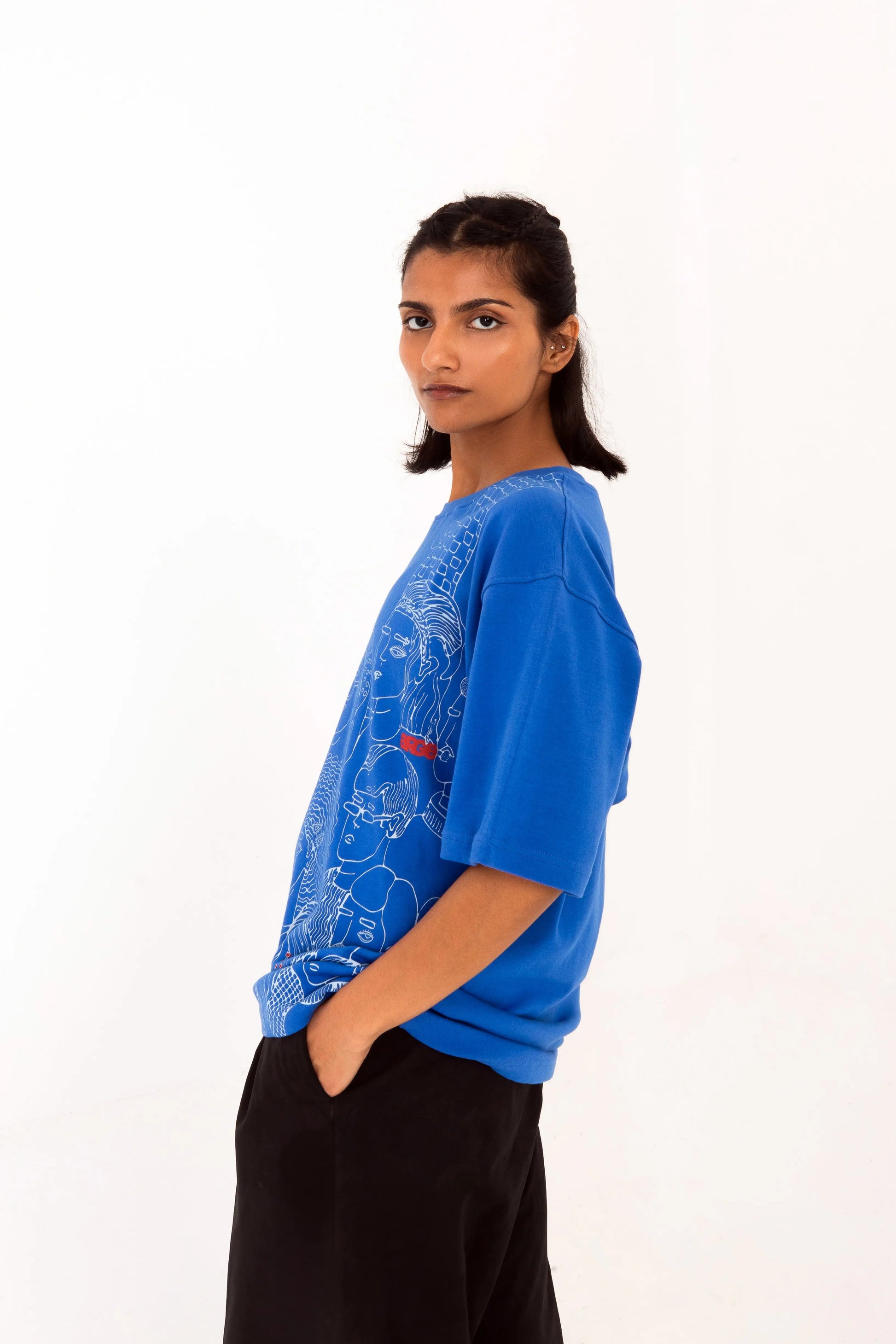Blue oversized printed T shirt