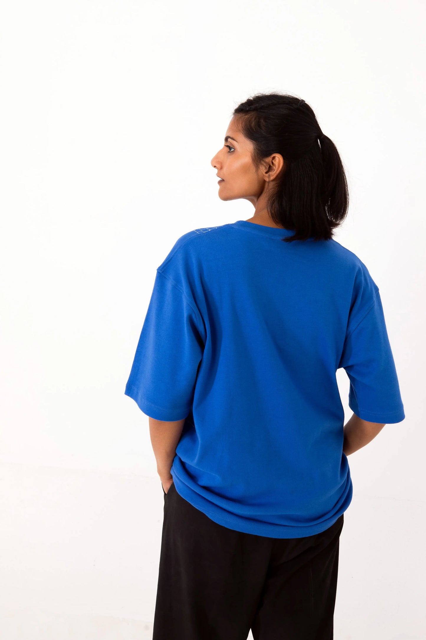 Blue oversized printed T shirt