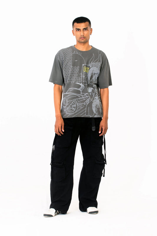 Grey oversized printed T shirt