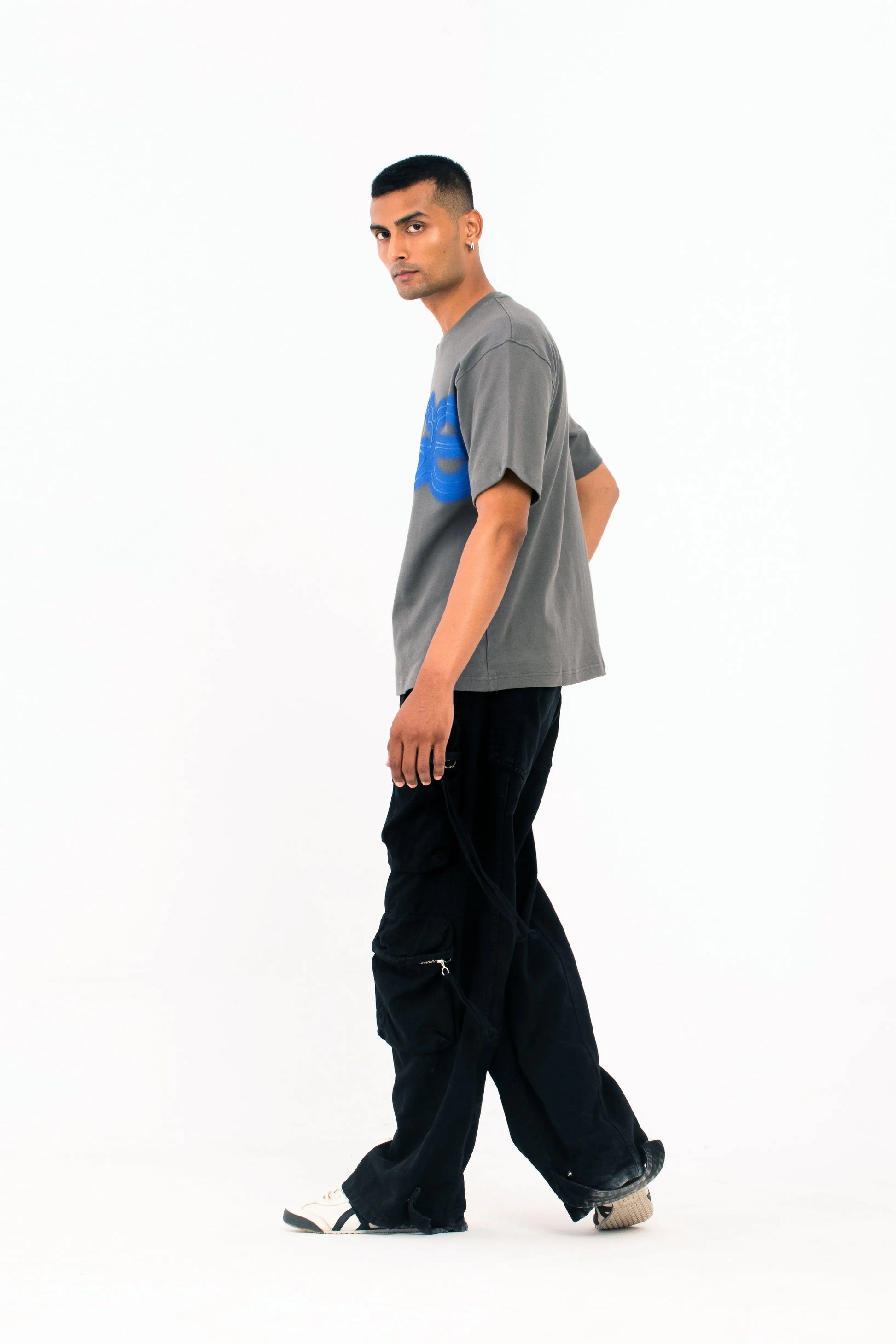 Grey oversized printed T shirt
