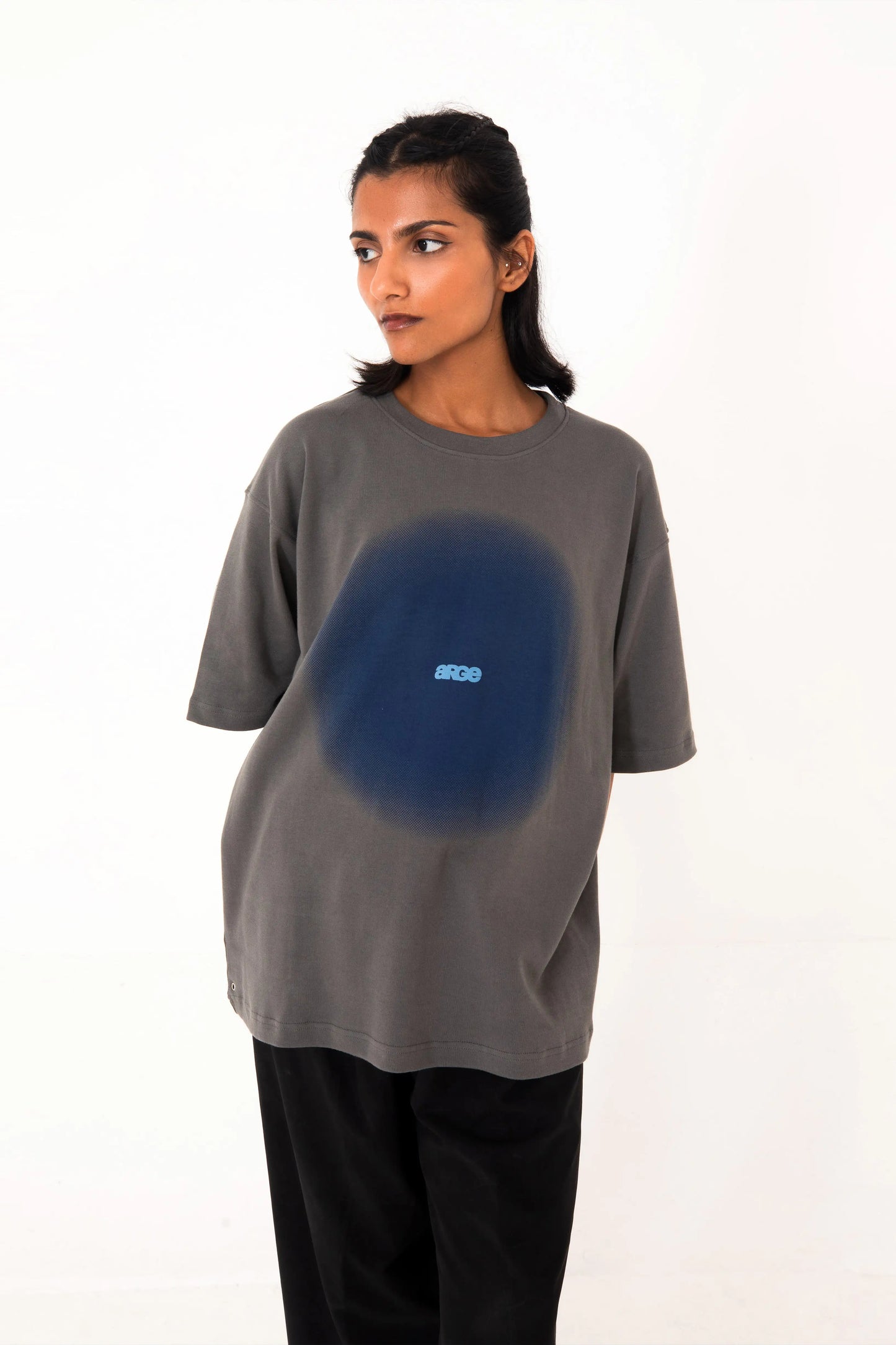 Grey oversized printed T shirt