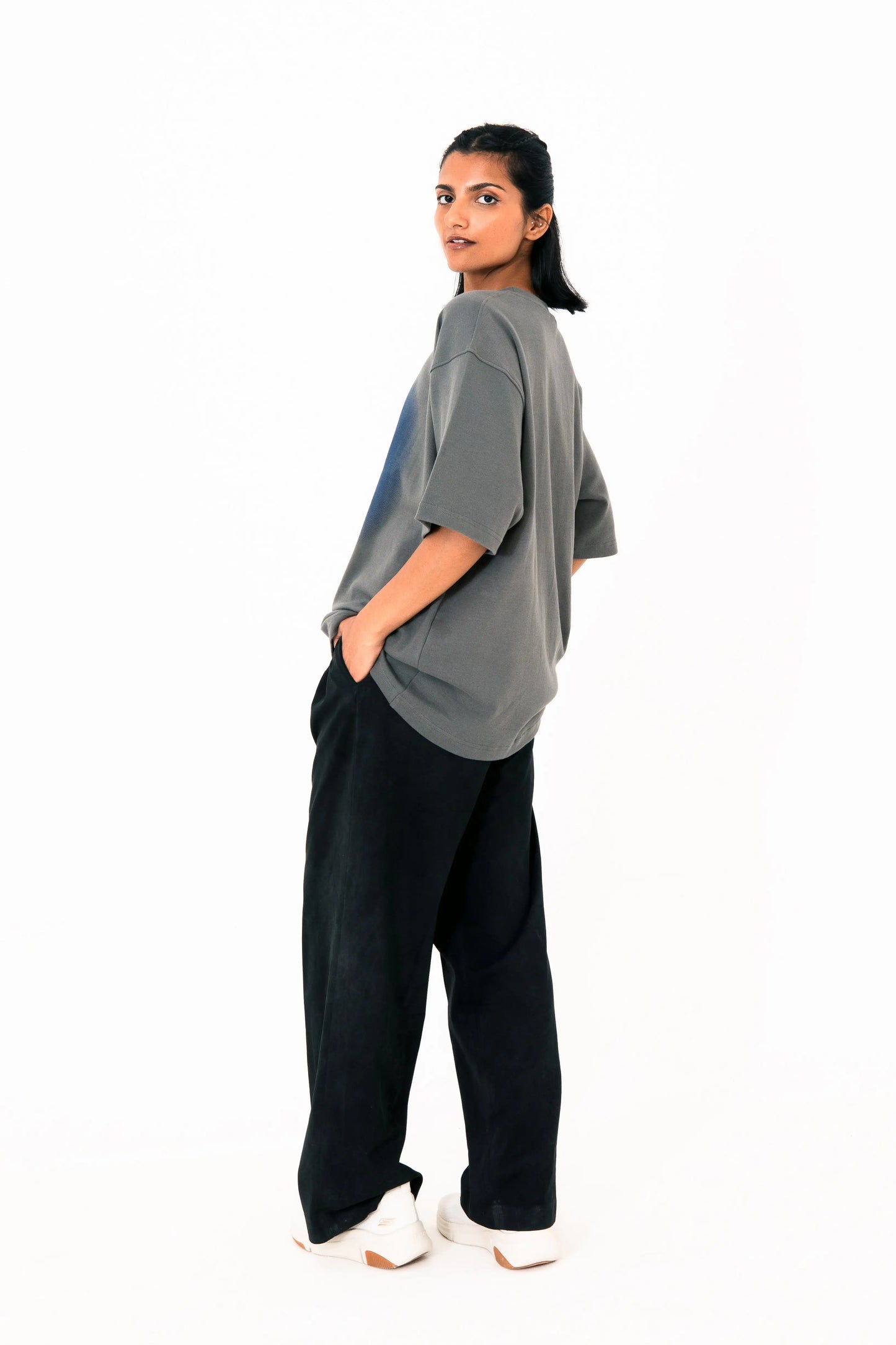 Grey oversized printed T shirt