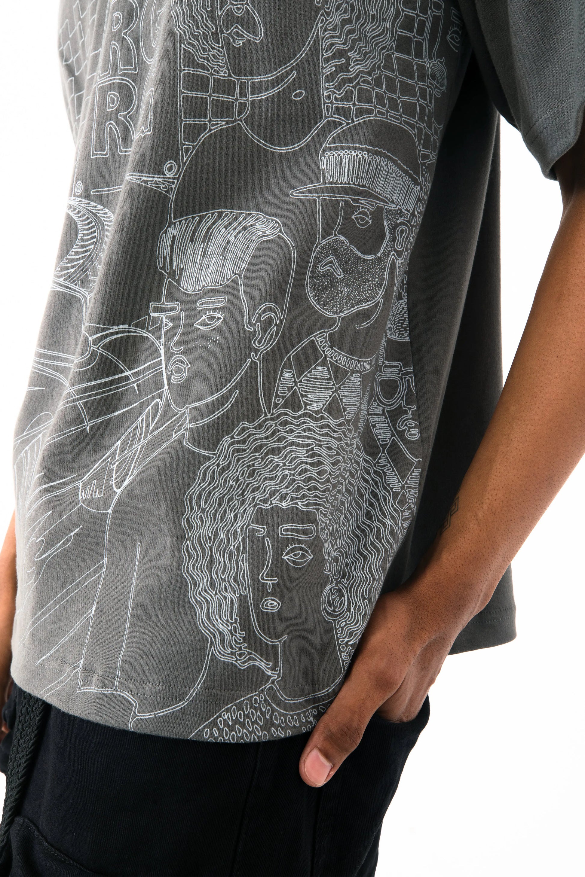 Grey oversized printed T shirt