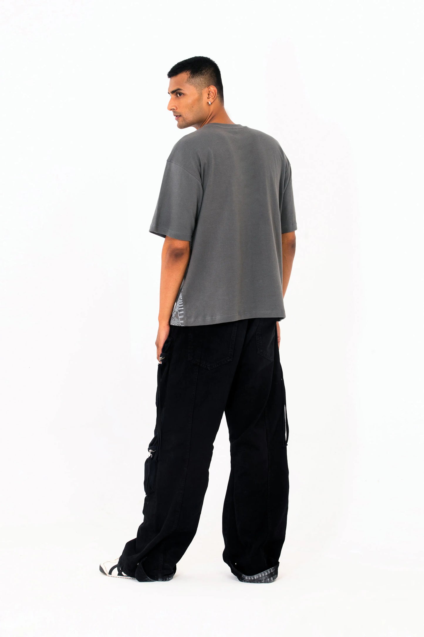 Grey oversized printed T shirt