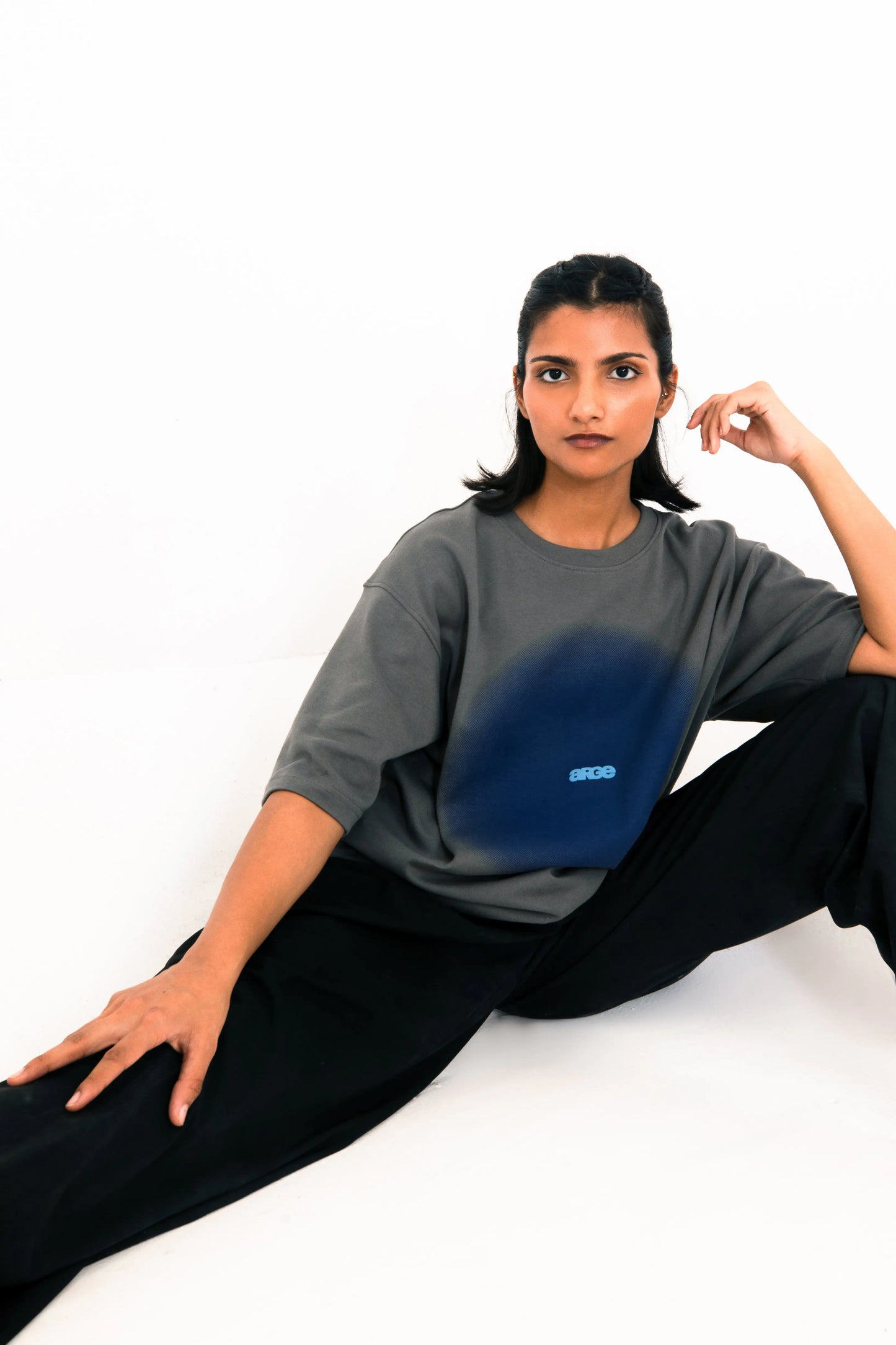 Grey oversized printed T shirt