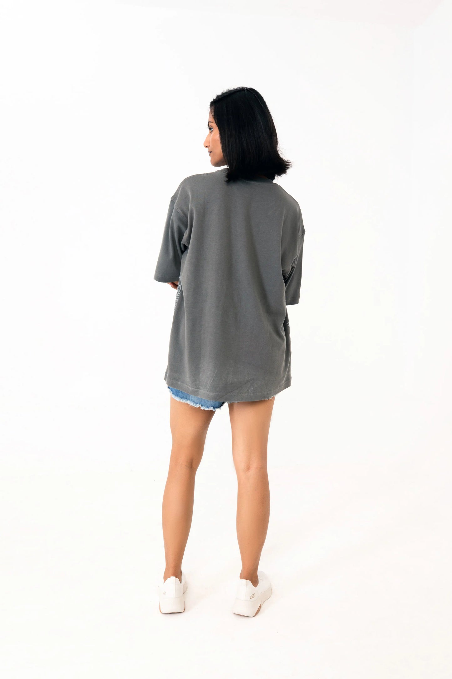 Grey oversized printed T shirt