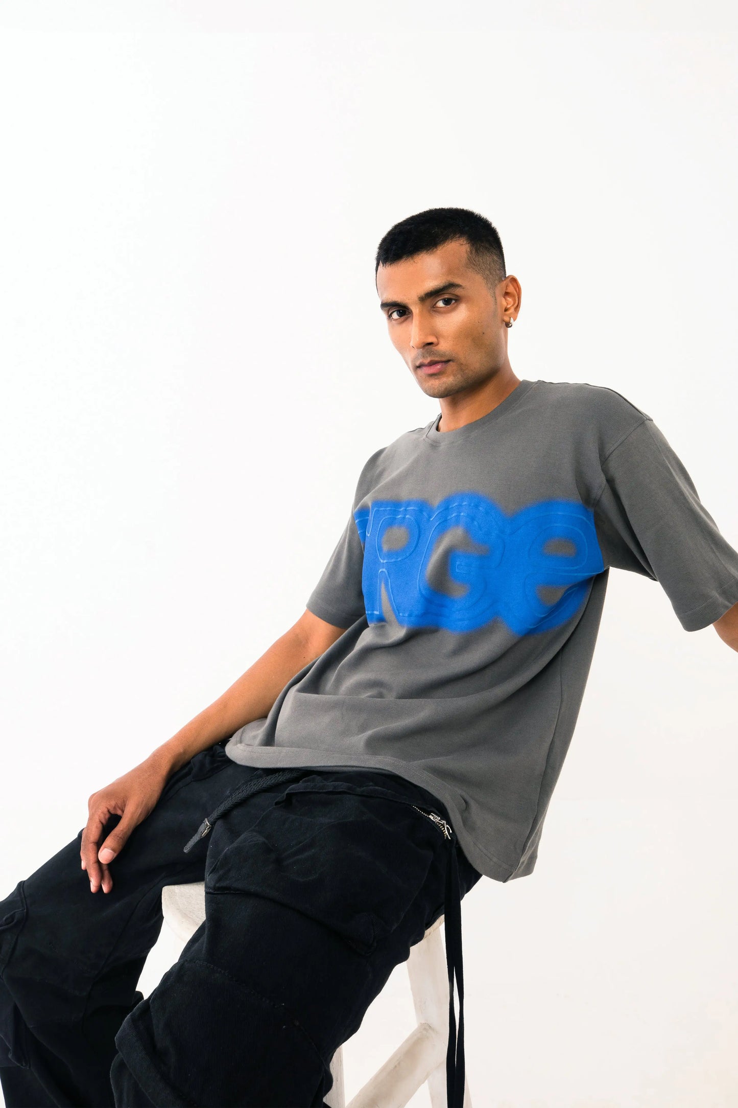 Grey oversized printed T shirt