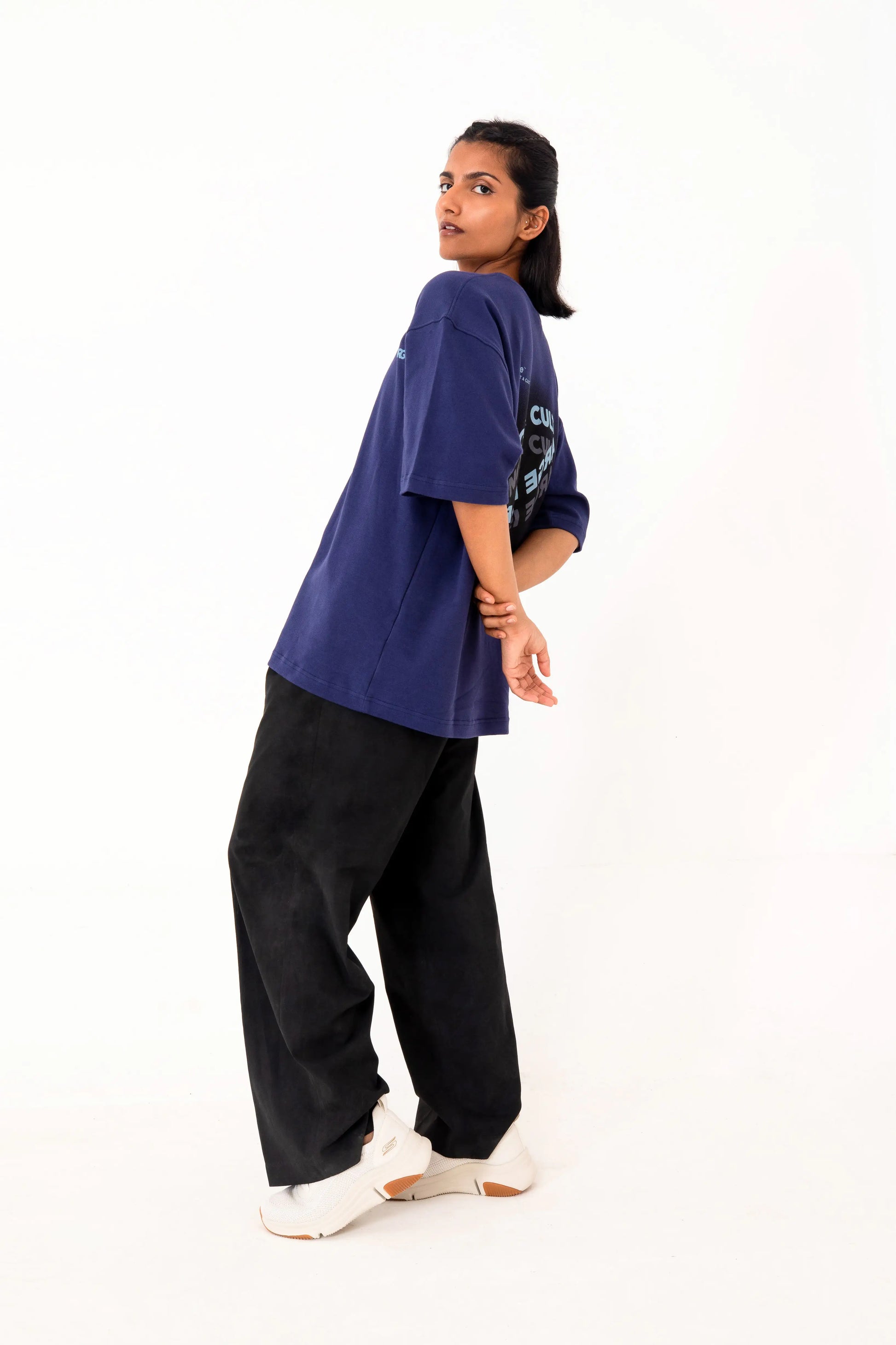 Navy oversized printed T shirt