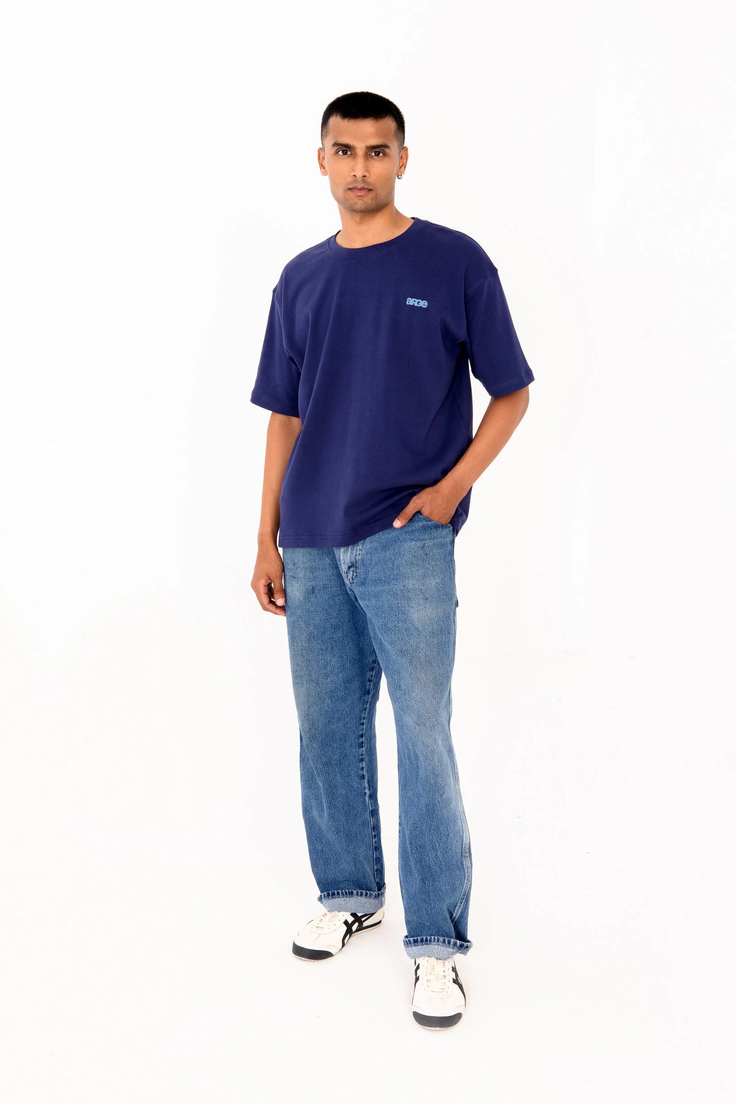 Navy oversized printed T shirt