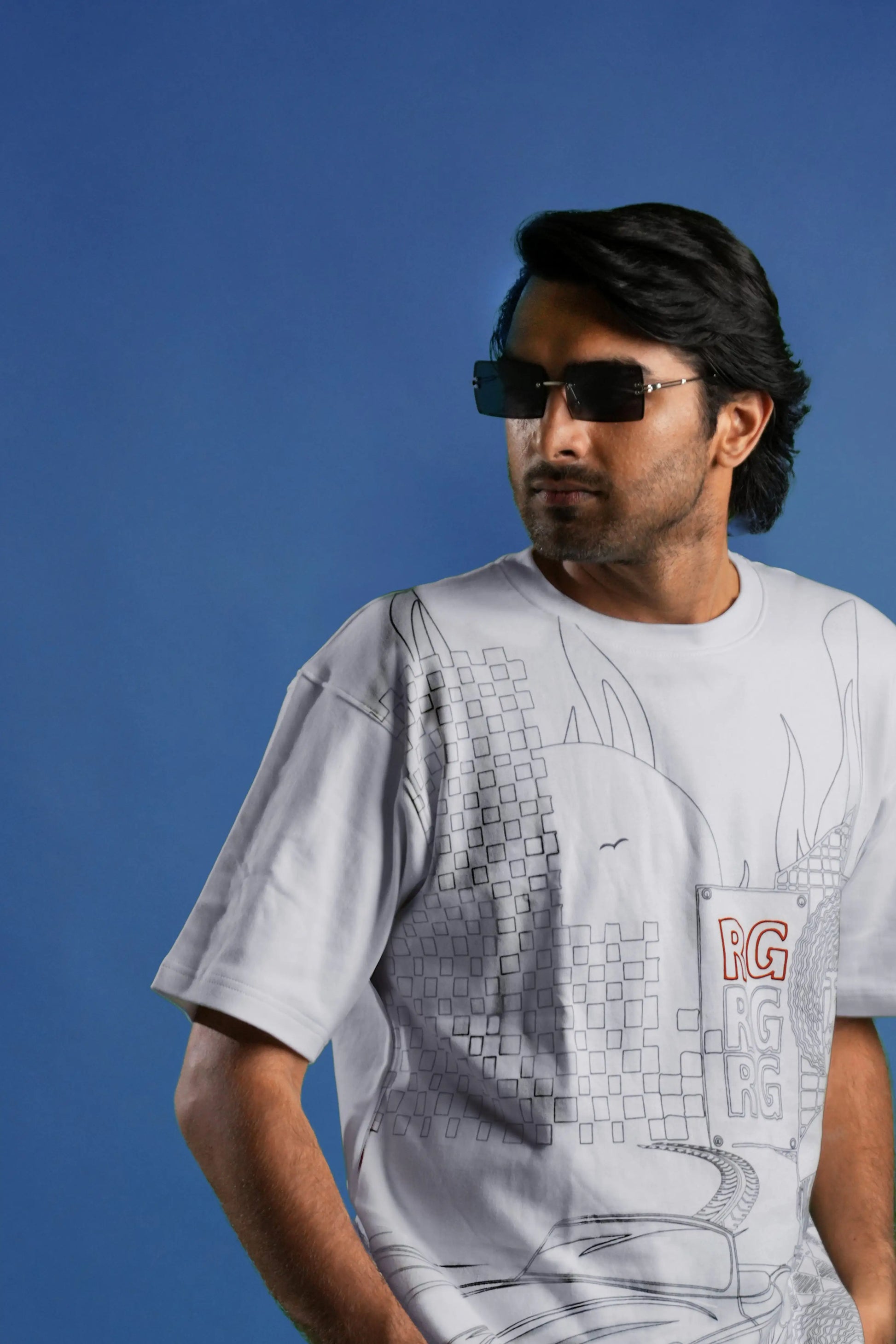 White oversized printed T shirt