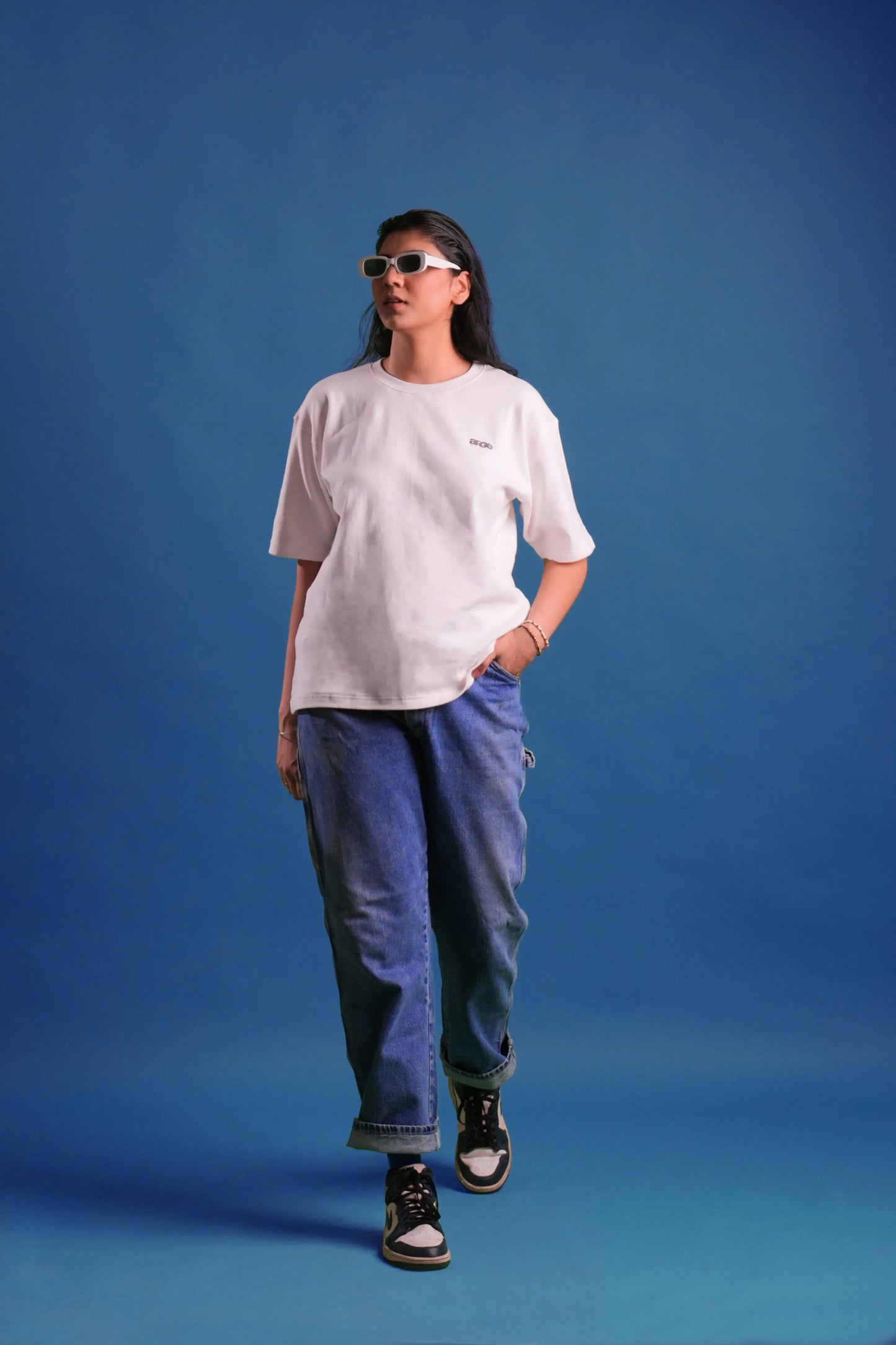 White oversized printed T shirt